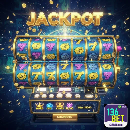 Imagem de máquinas de caça-níquel no 136bet, destaque para a seção Slots do site de jogos de azar online.